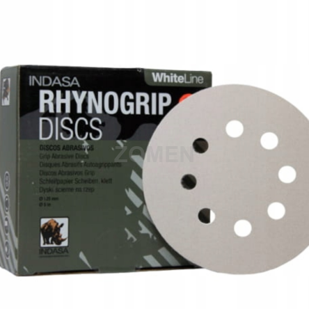 INDASA RHYNOGRIP WHITE LINE - Dyski ścierne na rzep 125mm 8H (opakowanie)