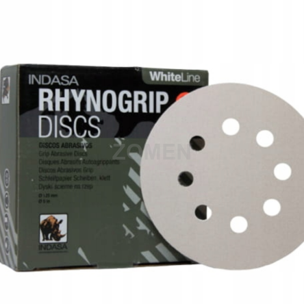 INDASA RHYNOGRIP WHITE LINE - Dyski ścierne na rzep 125mm 8H (1szt.)